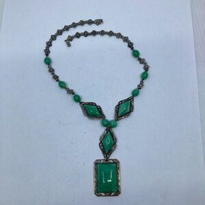 Vtg 1920s MAX NEIGER ? green peking glass art deco necklace